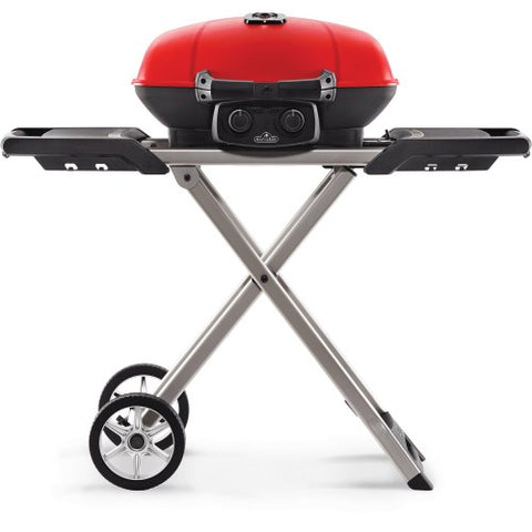 TRAVELQ™ 285X PORTABLE PROPANE GAS GRILL AND SCISSOR CART WITH GRIDDLE, RED